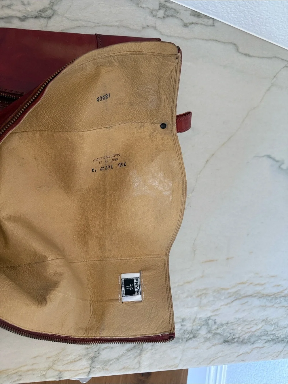 Frye Melissa Harness Leather Riding Boots in a reddish-brown color